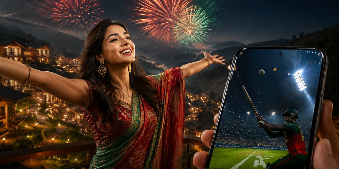 বান্দরবানে লাল-সবুজ পতাকার সামনে ক্রিকেট বেটিং করছেন একজন